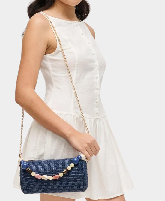 
Straw Clutch Bag w/ Beaded Handle in NAVY view 2