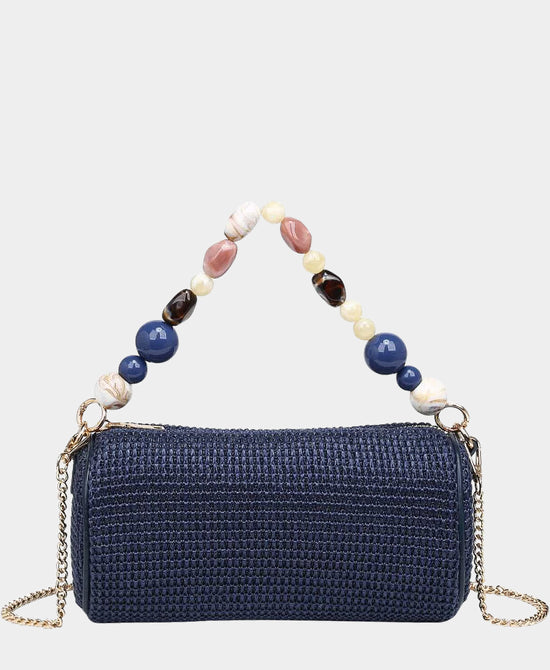 
Straw Clutch Bag w/ Beaded Handle in NAVY view 1