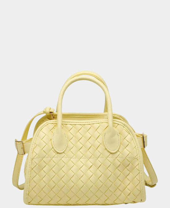 
Woven Faux Leather Handbag in BUTTER view 1