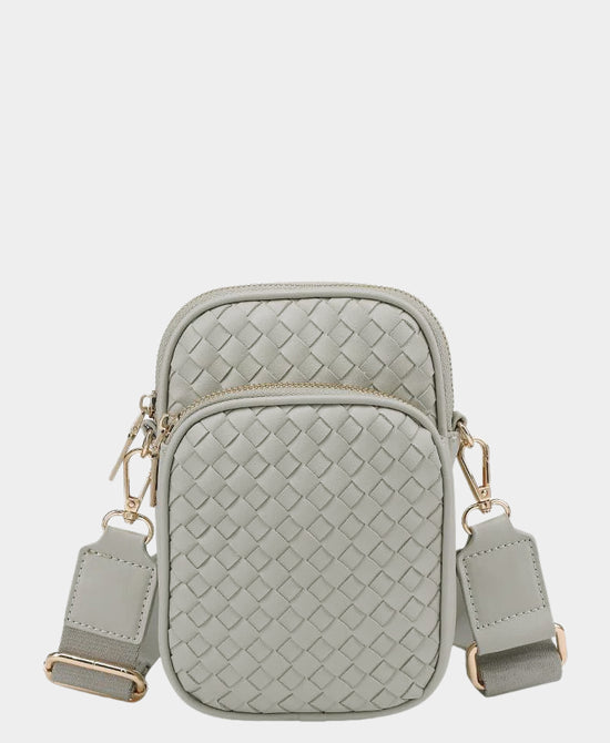 
Woven Cell Phone Crossbody Bag in GREY view 1