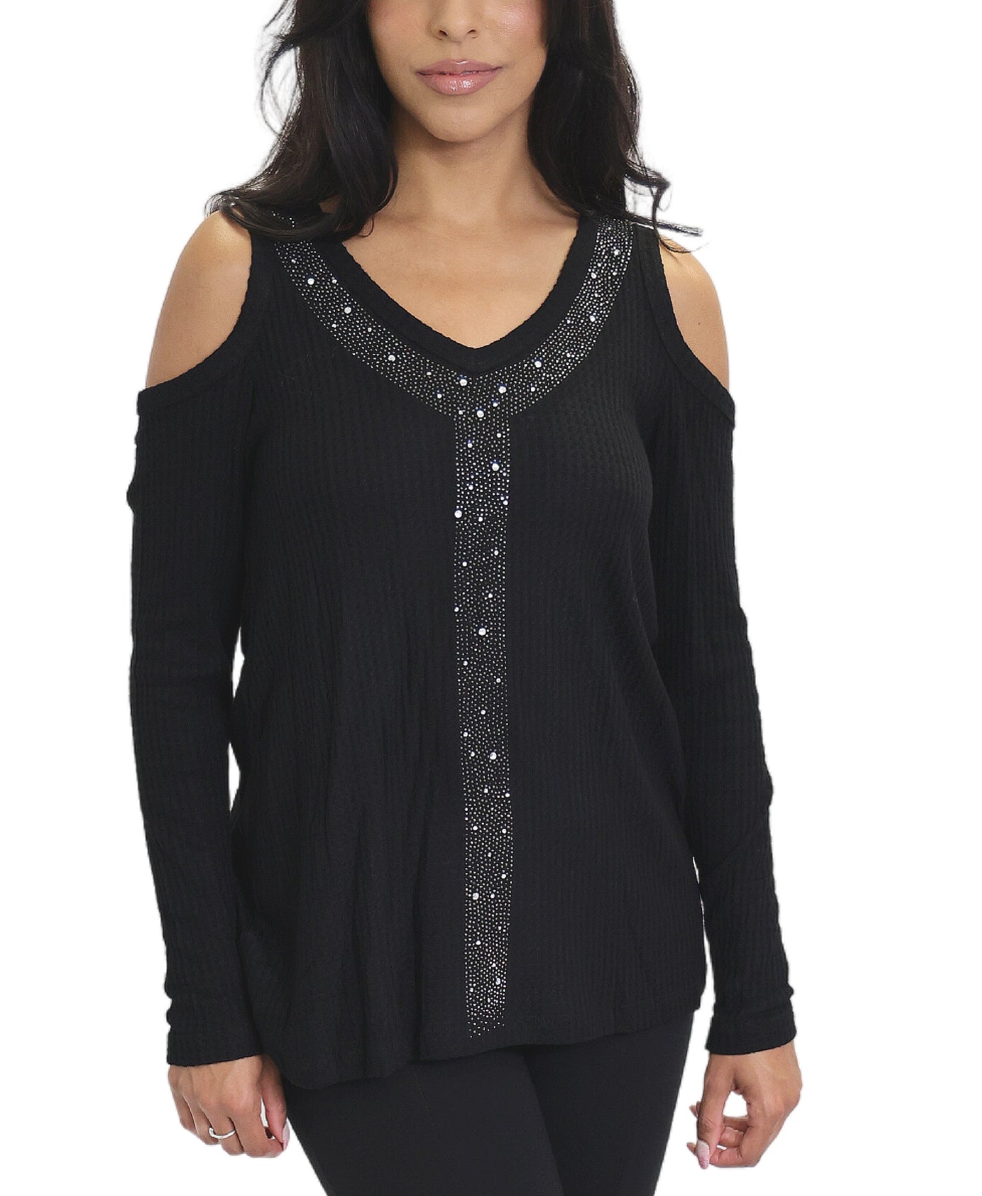 Waffle Knit Top w/ Crystals image 1