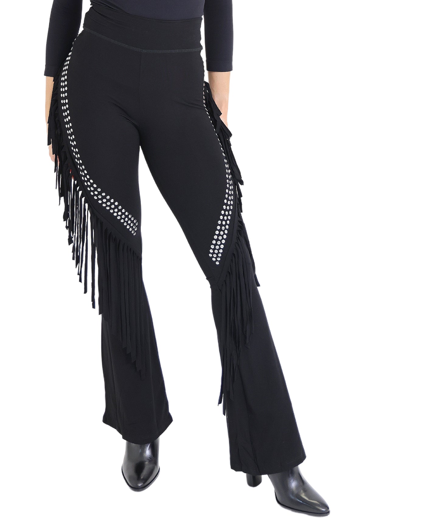 Bell Bottom Pants w/ Fringe & Studs Detail view 1