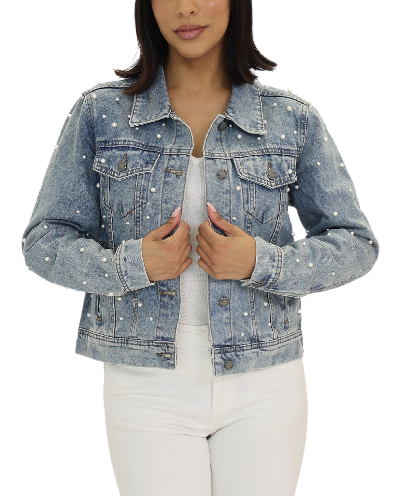 Denim Jacket w/ Pearls view 1