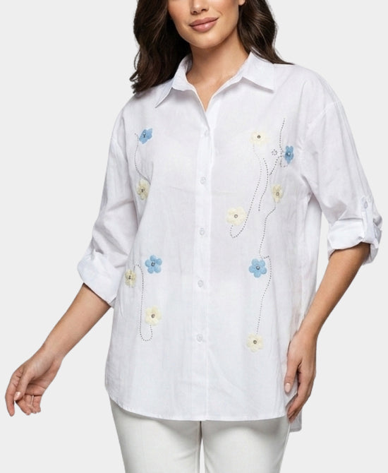 
Blouse w/ Flower & Crystals in WHITE view 1
