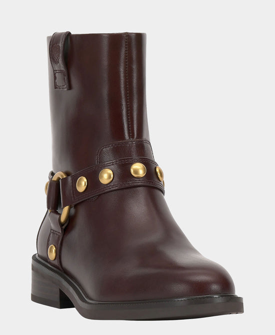 
Leather Moto Boot w/ Studs in RICH MAHOGANY view 1