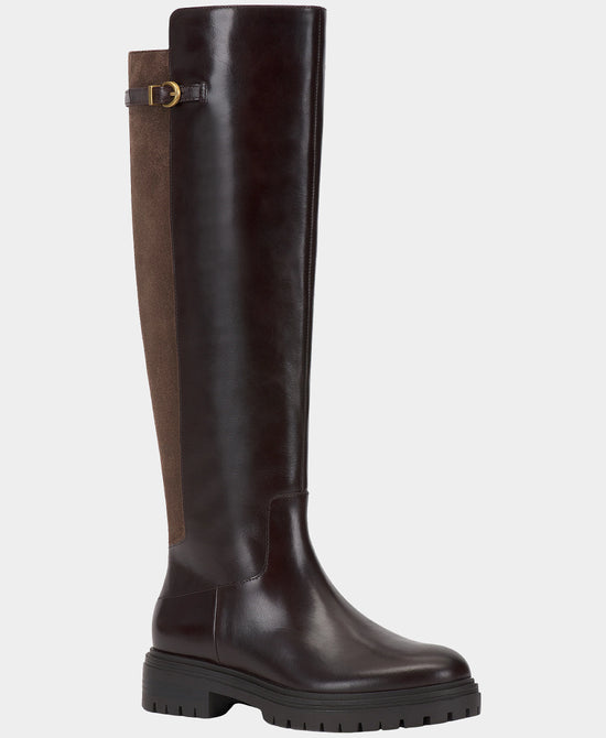 
Leather & Suede Knee High Buckle Boot in BROWNIE view 1