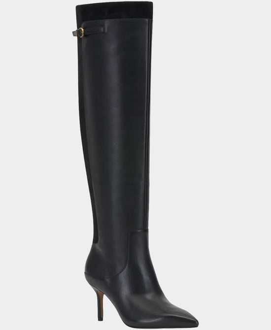 
Leather & Suede Over The Knee Buckle Boot in BLACK view 1