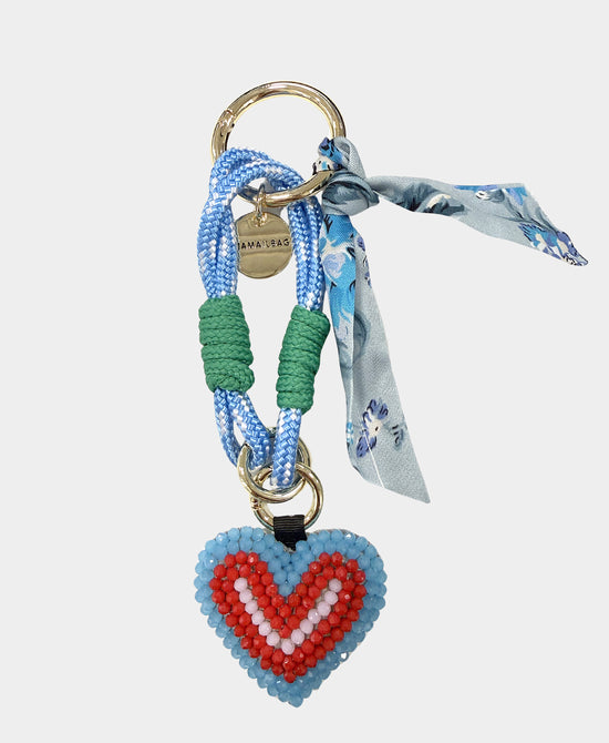 
Beaded Heart Keychain/Bag Charm in BLUE view 1