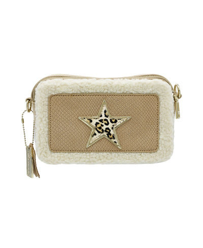 Suede Crossbody Star Bag w/ Faux Shearling Trim image 1