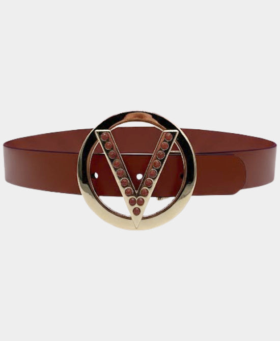 Leather Studded Logo Buckle Belt view 