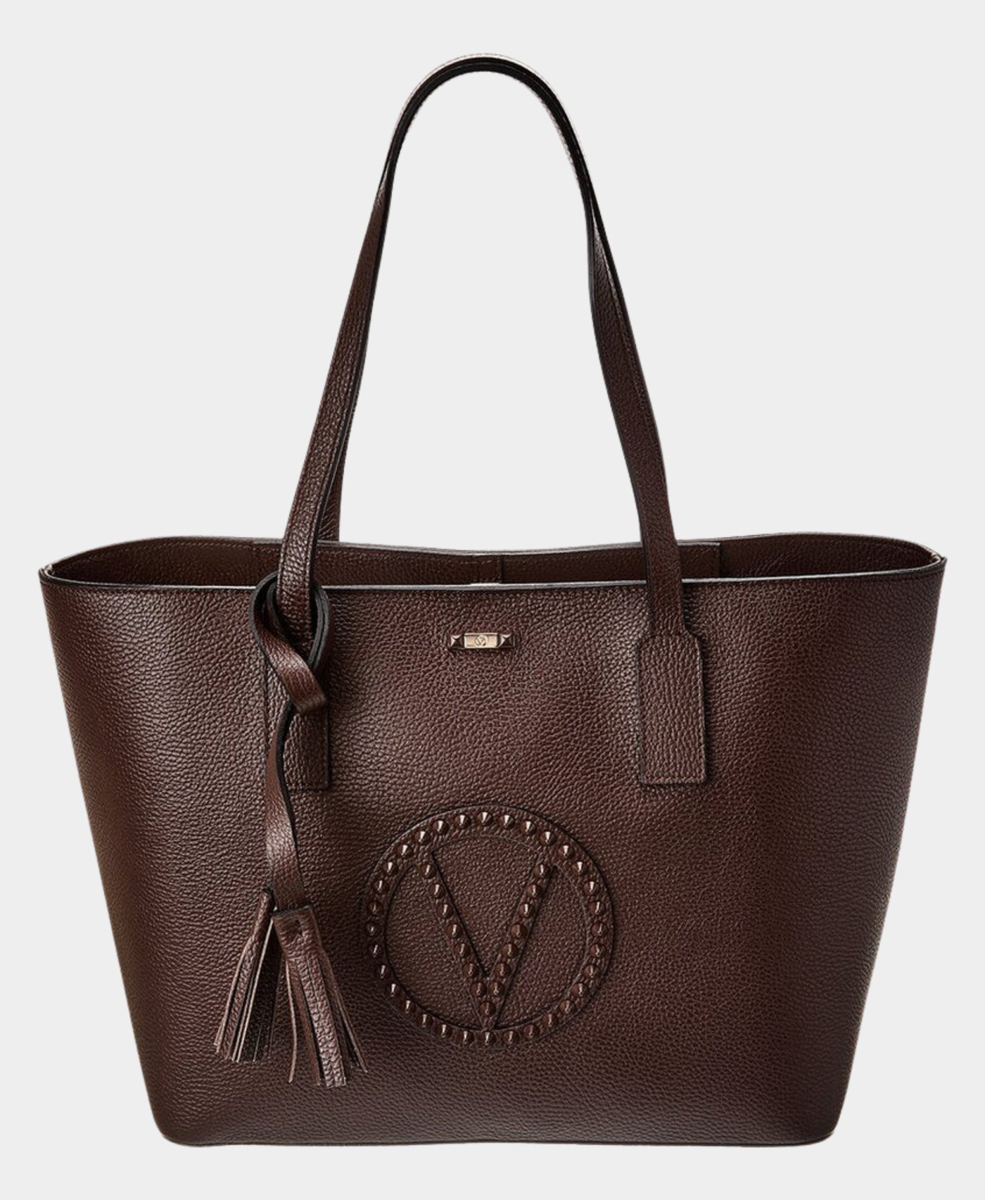 Leather Studded Logo Tote Bag w/ Tassel view 1