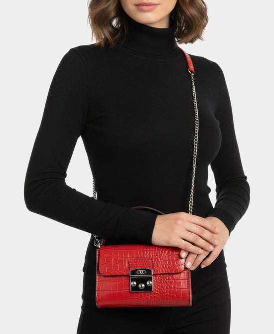 Leather Croc-Print Crossbody Bag view 
