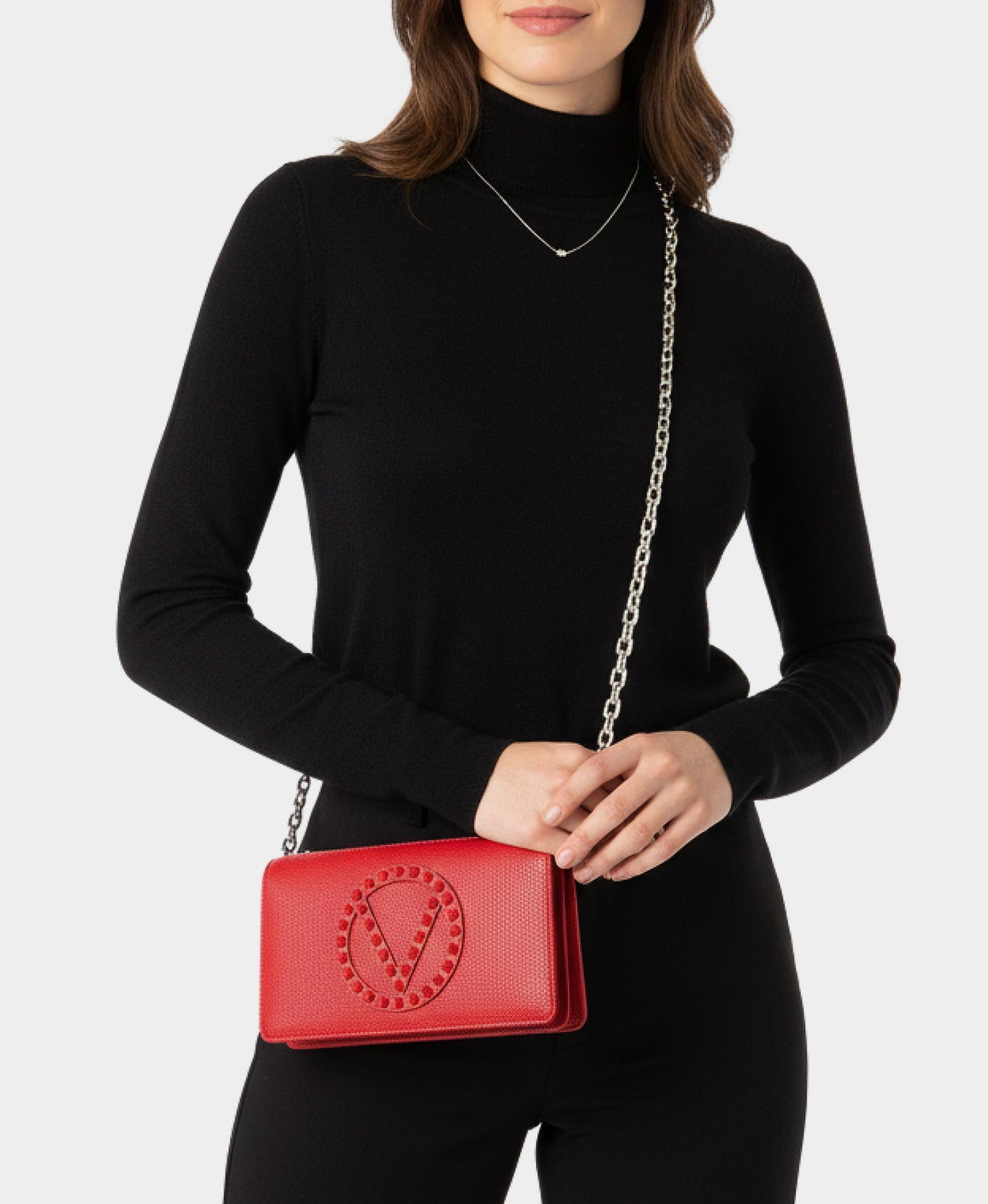 Leather Crossbody Bag w/ Studded Logo view 1