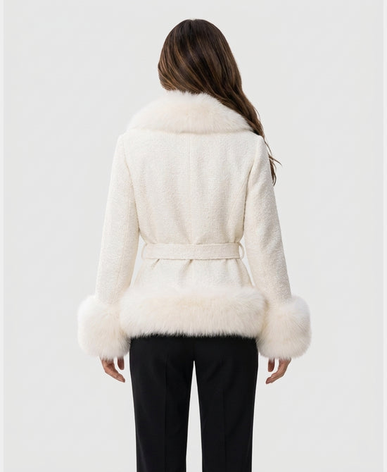 
Tweed Jacket w/ Fox Fur Trim in IVORY view 2