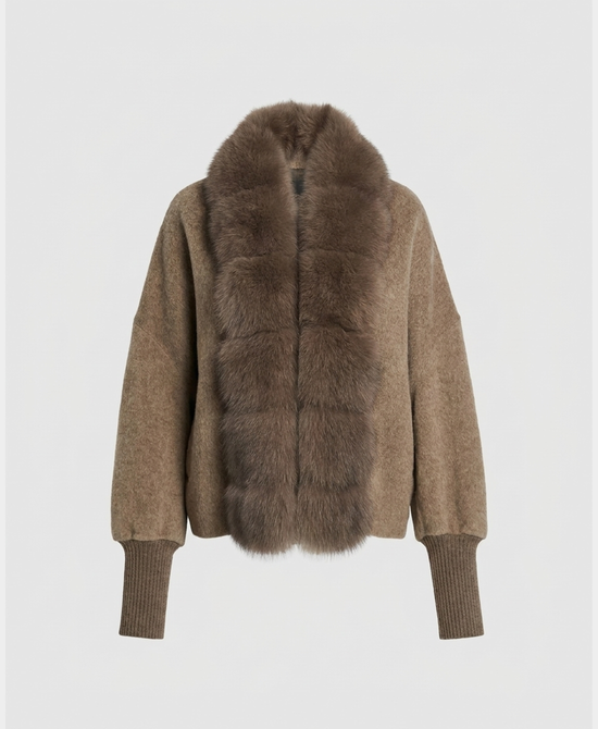 
Cashmere Blend Jacket w/ Fox Fur Trim in OATMEAL view 2