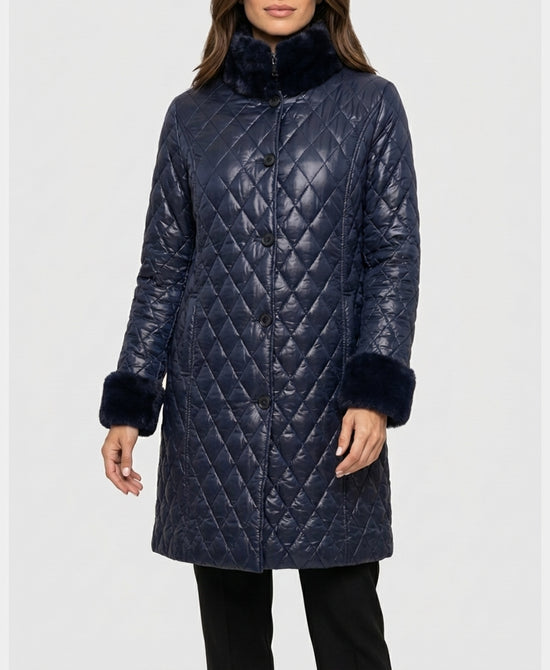 
Quilted Coat w/ Fur Trim in NAVY view 1