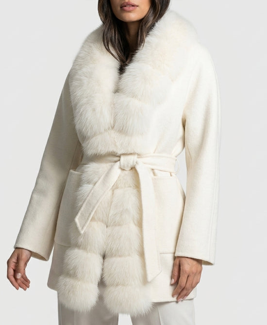 
Cashmere Blend Coat w/ Fox Fur Trim in IVORY view 1