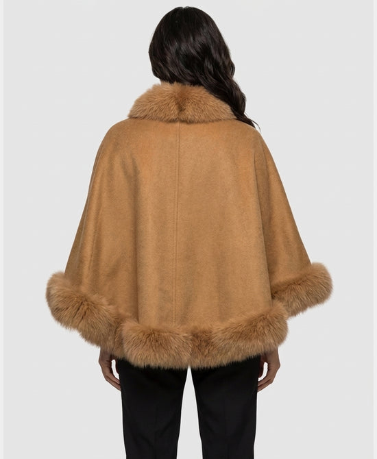 
Cashmere Cape w/ Fox Fur Trim in CAMEL view 2