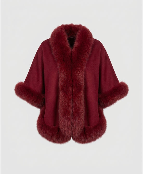 
Cashmere Cape w/ Fox Fur Trim in WINE view 2