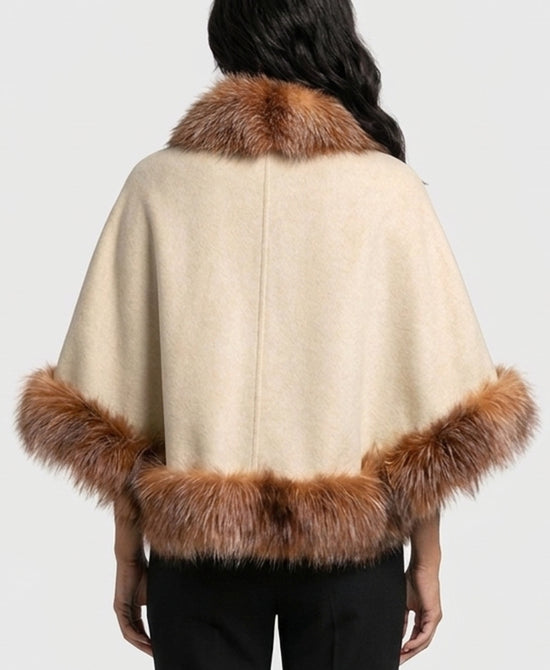 
Cashmere Cape w/ Fox Fur Trim in IVORY/CAMEL view 2
