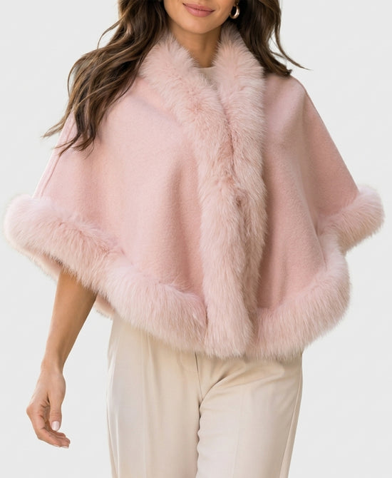 
Cashmere Cape w/ Fox Fur Trim in PINK view 1