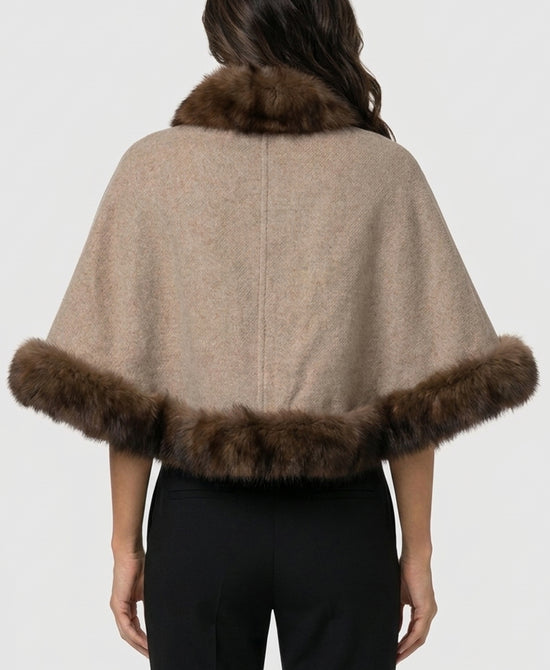 
Cashmere Cape w/ Fox Fur Trim in OAT/BROWN view 2