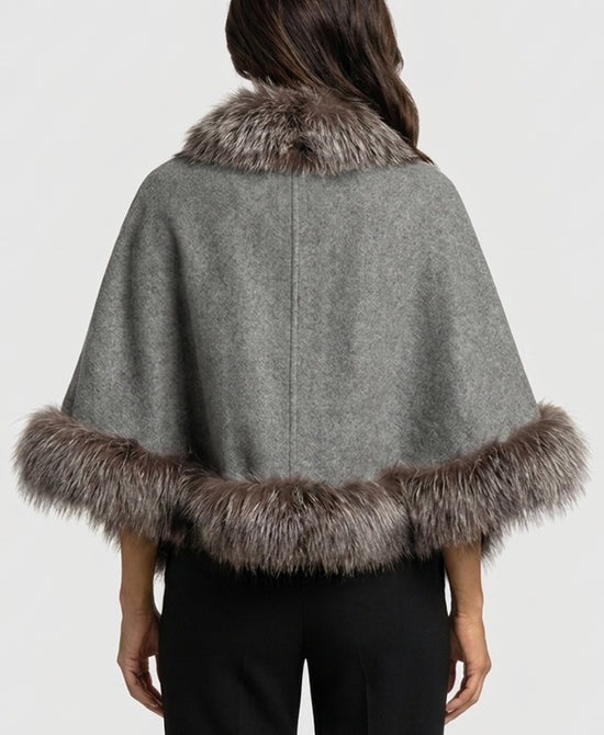 
Cashmere Cape w/ Fox Fur Trim in GREY view 2
