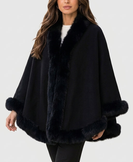 
Cashmere Cape w/ Fox Fur Trim in BLACK view 1