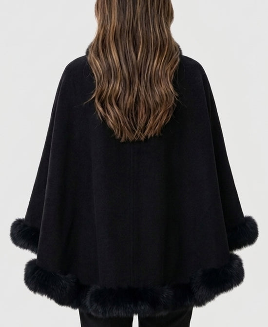 
Cashmere Cape w/ Fox Fur Trim in BLACK view 2