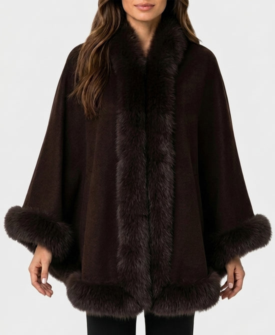 
Cashmere Cape w/ Fox Fur Trim in BROWN view 1