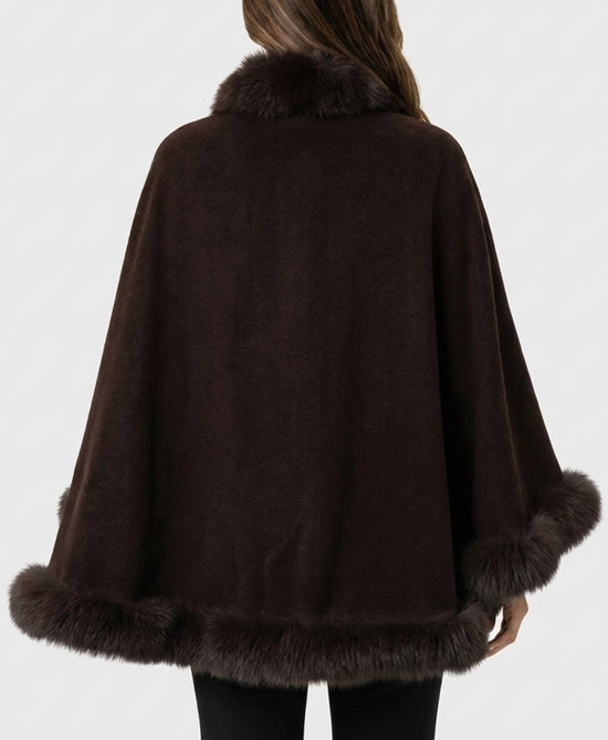 
Cashmere Cape w/ Fox Fur Trim in BROWN view 2