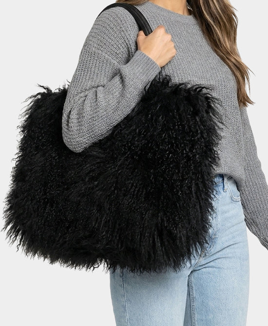 
Mangolian Lamb Fur Handbag in BLACK view 1