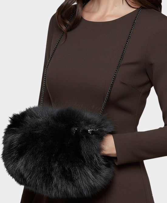 
Fox Fur Crossbody Bag/Hand Muff Warmer in BLACK view 1