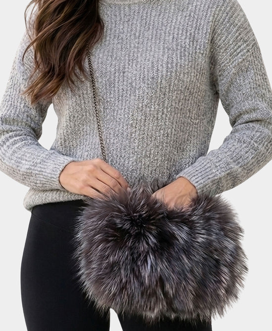 
Fox Fur Crossbody Bag/Hand Muff Warmer in SILVER view 1