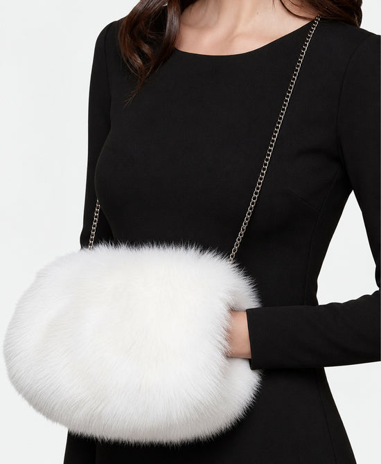 
Fox Fur Crossbody Bag/Hand Muff Warmer in WHITE view 1