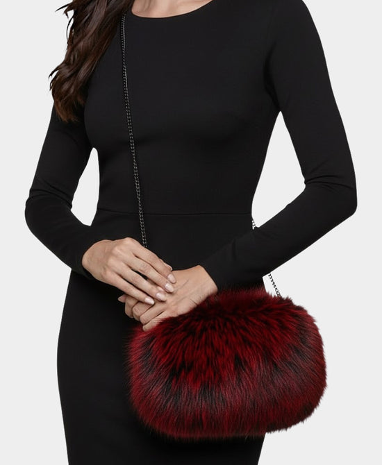 
Fox Fur Crossbody Bag/Hand Muff Warmer in RED view 2