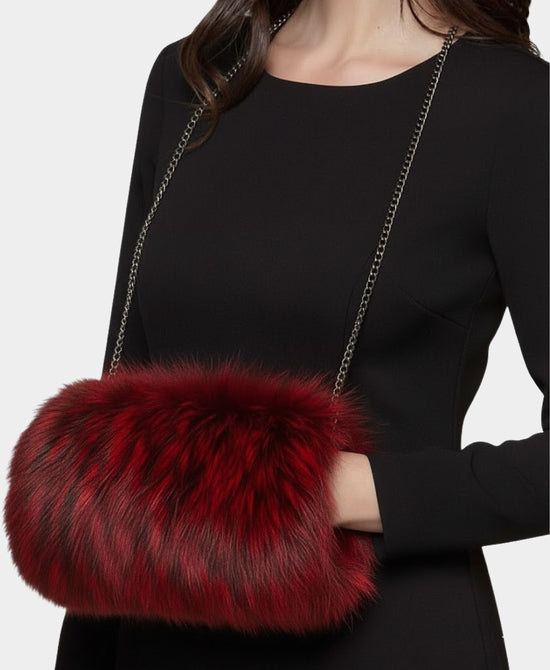 
Fox Fur Crossbody Bag/Hand Muff Warmer in RED view 1