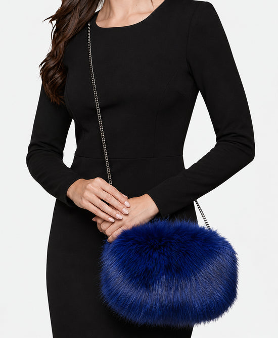 
Fox Fur Crossbody Bag/Hand Muff Warmer in ROYAL BLUE view 1
