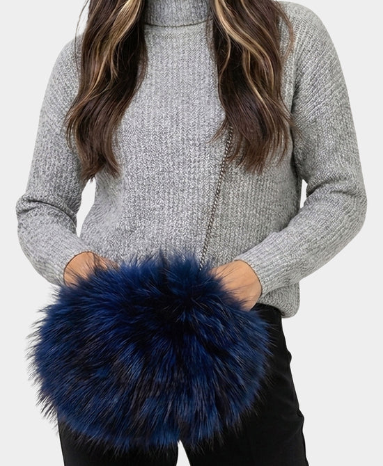 
Fox Fur Crossbody Bag/Hand Muff Warmer in ROYAL BLUE view 1