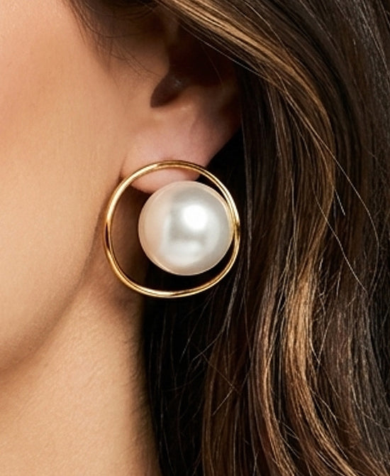 
Encircled Faux Pearl Earrings in GOLD/WHITE view 1