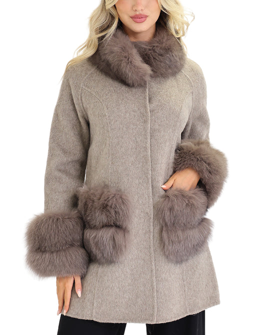 Cashmere Coat w/ Fox Fur Trim view 1