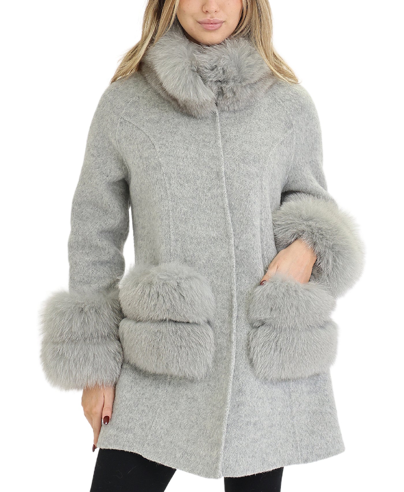 Cashmere Coat w/ Fox Fur Trim view 1