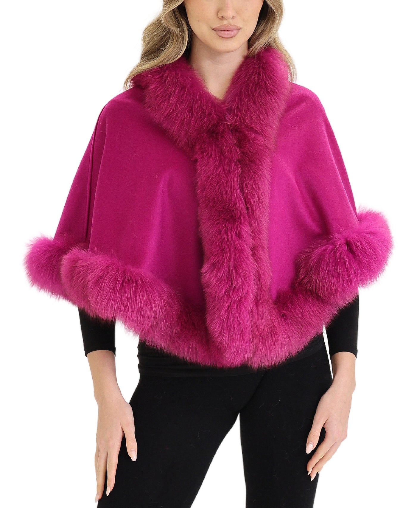 Cashmere Cape w/ Fox Fur Trim view 1