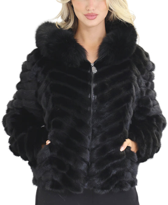 Mink Bomber Jacket w/ Fox Fur Hood view 1