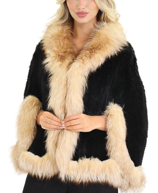 Knitted Mink Capelet w/ Fox Fur Trim view 1