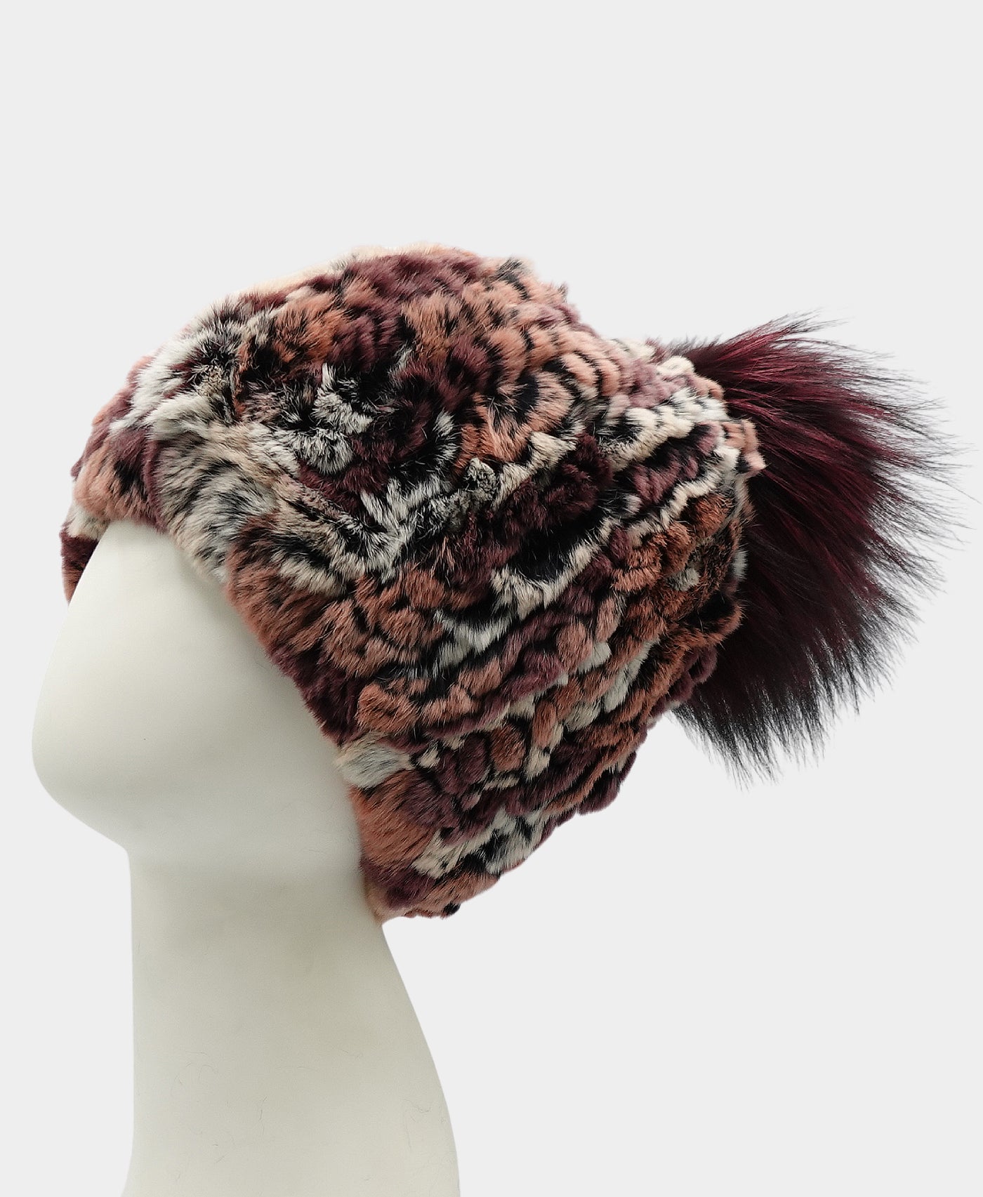 Knitted Fur Hat w/ Fox Fur Pom view 1