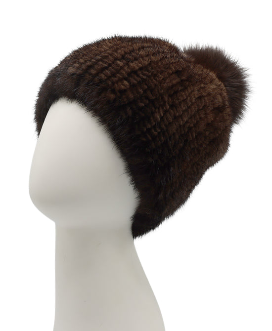 Mink Hat w/ Fox Fur Pom view 