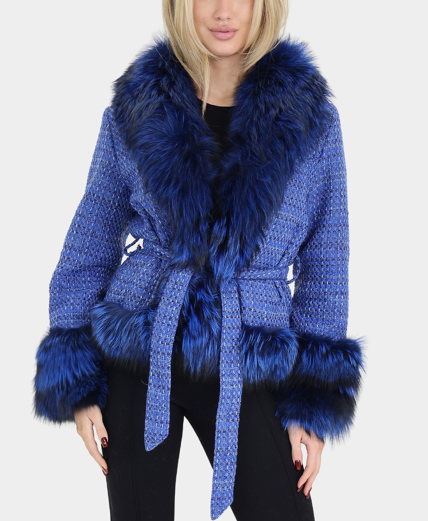 Tweed Jacket w/ Fox Fur Trim view 1