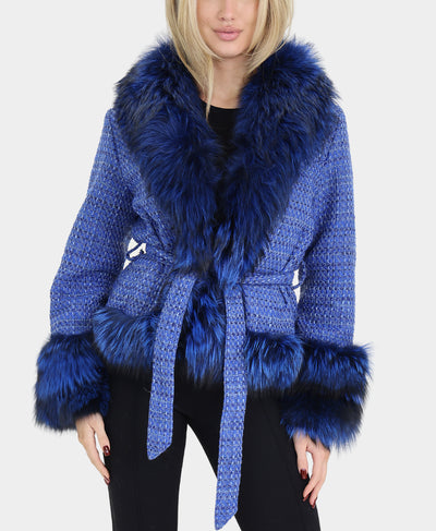 Tweed Jacket w/ Fox Fur Trim image 1