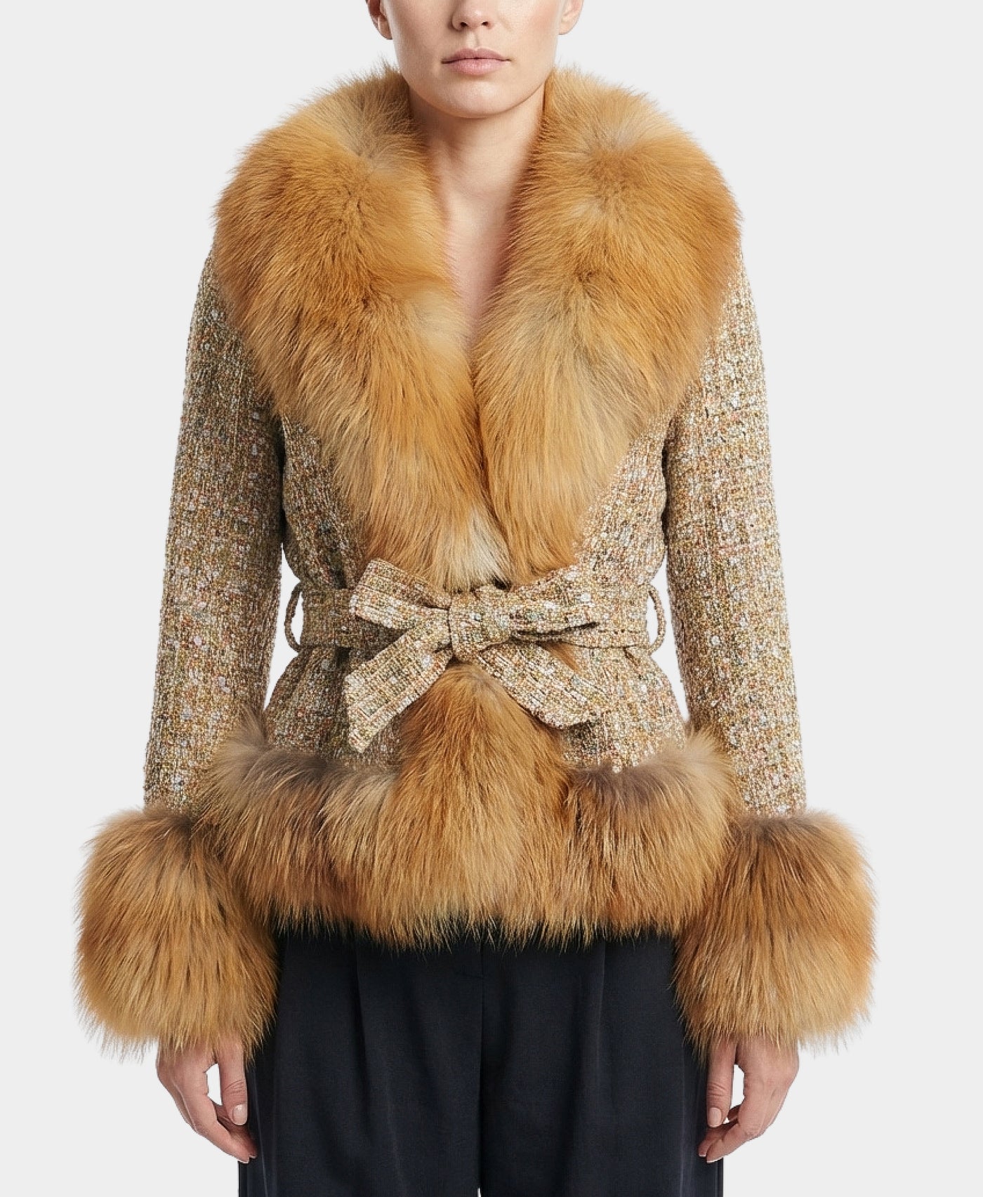 Tweed Jacket w/ Fox Fur Trim view 1